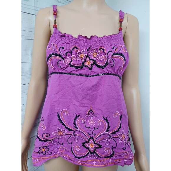 Panhandle Slim Top Girl Floral Embroidered Purple Spaghetti Straps Tank Top L - Picture 3 of 10